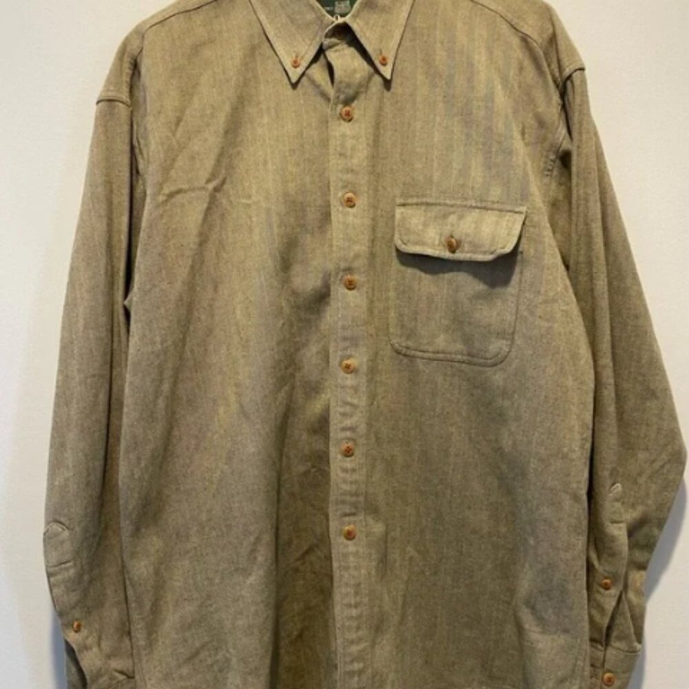Orvis Mens Sporting Tradition Button-Up Wrinkle Free Shirt Green Gold Large